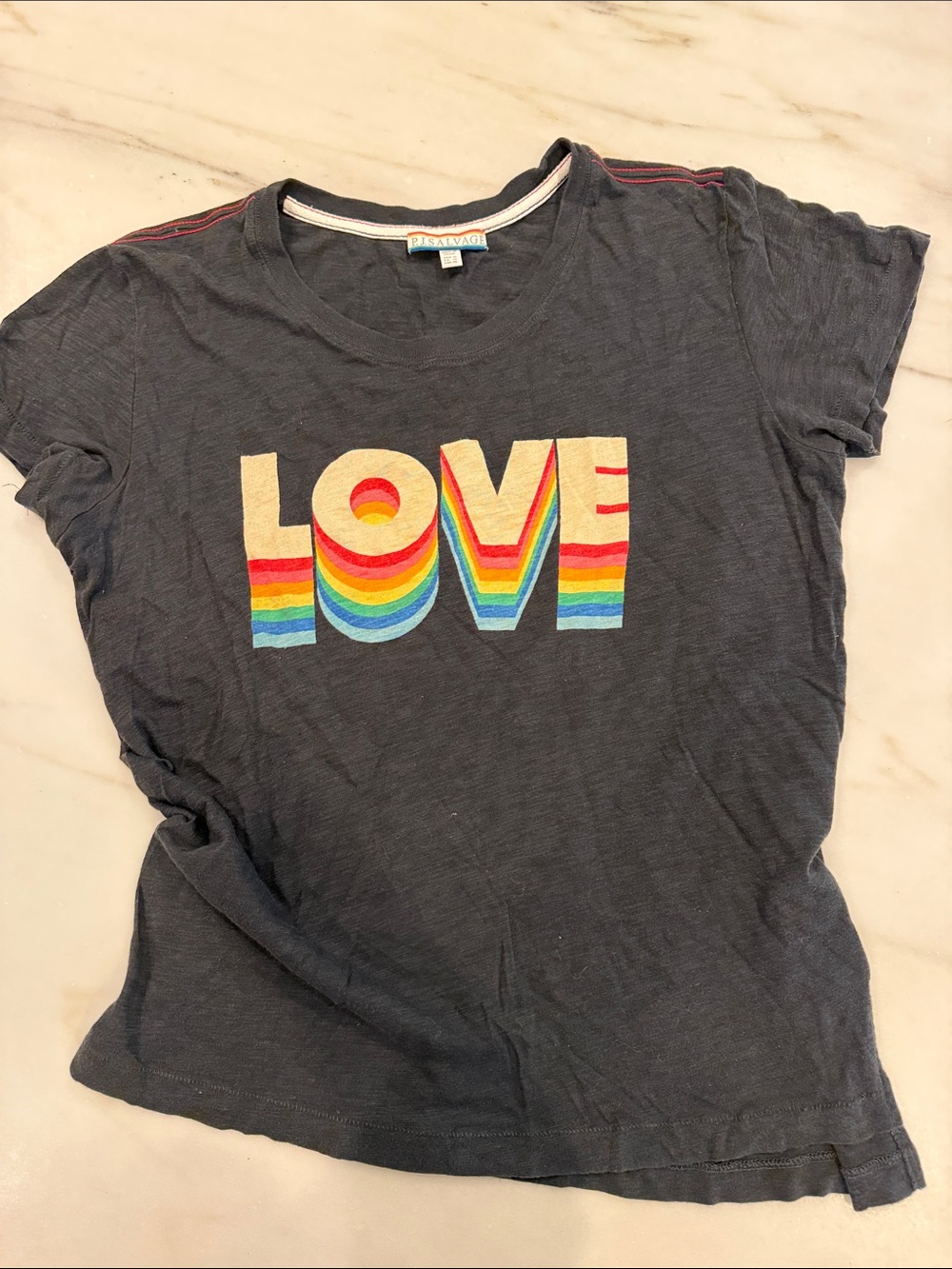 PJ Salvage Charcoal Tee with Rainbow LOVE Graphic